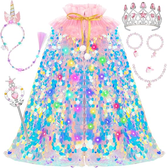 Meland Princess Dress Up for Girls 3-8, Mermaid Cape with Crown, Dress Up Clothes Birthday Gift Toys for Girls Toddlers Quick Pick Grocers